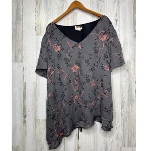 JMS Collection Women's Just My Size Ruffle Layered Floral Tiered Top Gray 32W